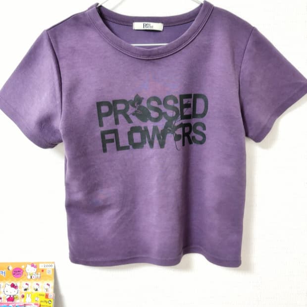Purple Pressed Flower Cropped T-Shirt