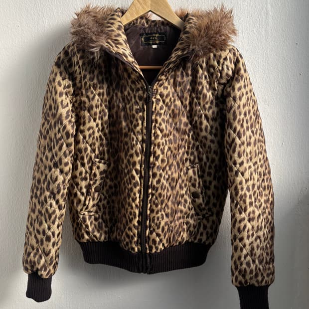 Vintage Leopard Fur Hood Jacket