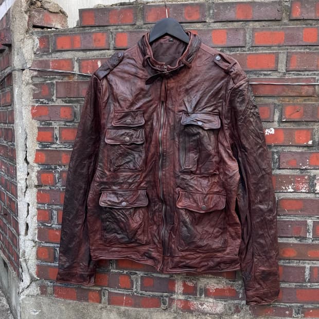 Leather 멀티포켓 디테일 라이더 가죽자켓