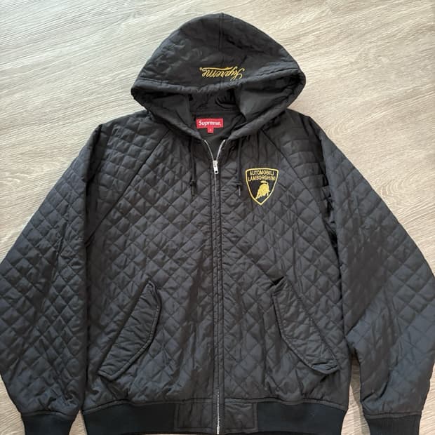 슈프림 x 람보르기니 퀼팅 후드집업 자켓 블랙