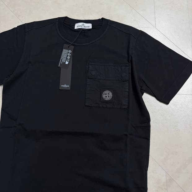 [새상품]스톤아일랜드 로고 패치 포켓 반팔 티셔츠 블랙 키즈 12A