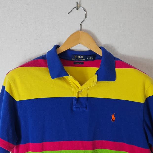 폴로 랄프로렌 신형 스트라이프 카라티 반팔 피케티 L 커스텀핏