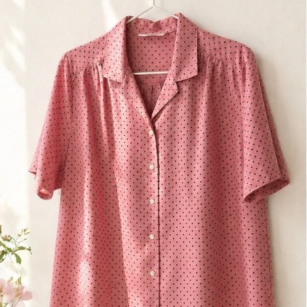 빈티지 핑크 셔츠 반팔티 도트 단추 블라우스