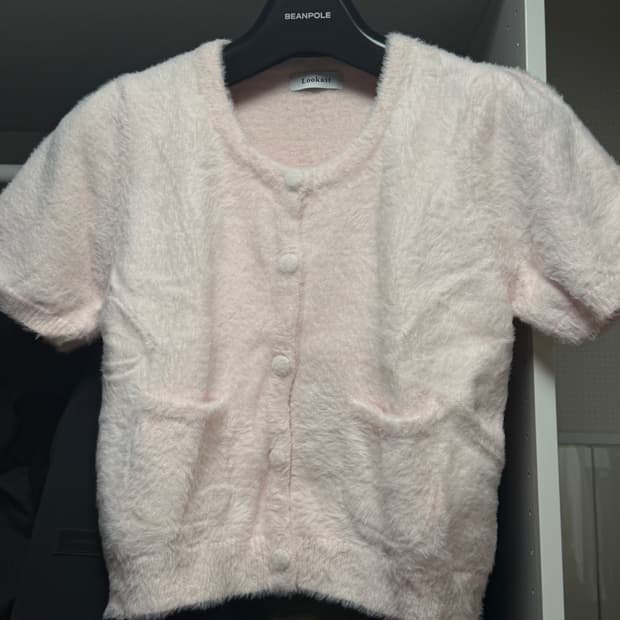 룩캐스트 앙고라 반팔 가디건 니트