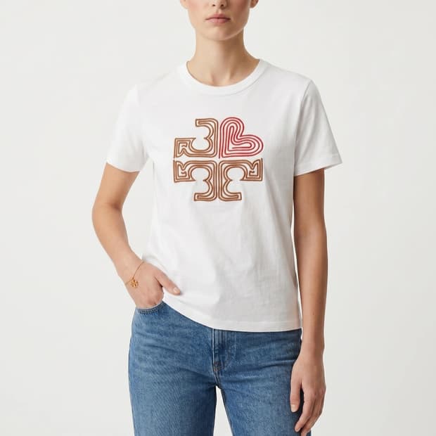 정품 토리버치 하트 자수 로고 반팔 티셔츠 (M)