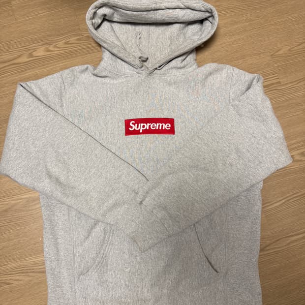 슈프림 박스로고 후드 회빨 L