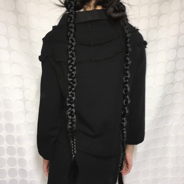 꼼데가르송 블랙 울 리본 디테일 8부 소매 탑