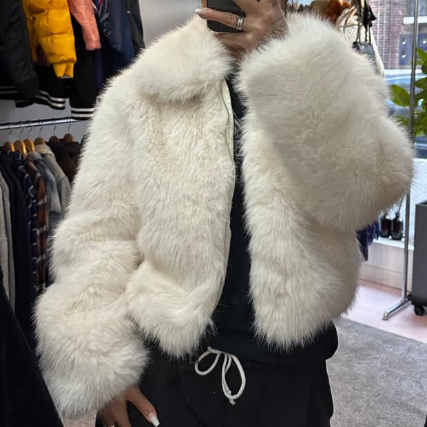 화이트 집업 페이크 크롭 퍼자켓M-L