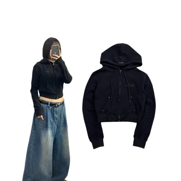 배드블러드 크롭 후드집업 블랙