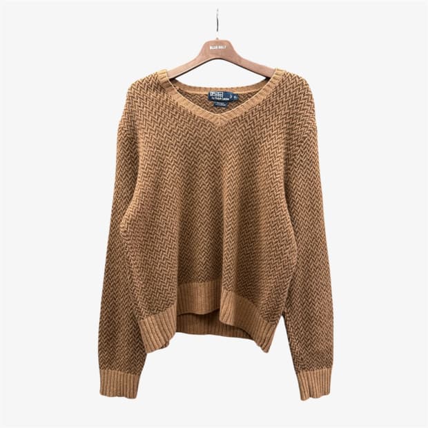폴로 랄프로렌 울니트 V넥 헤링본패턴 디테일 루즈핏 브라운