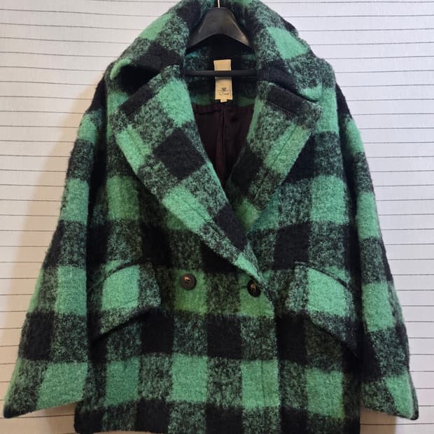 오즈세컨 그린블랙 체크 빅카라코트