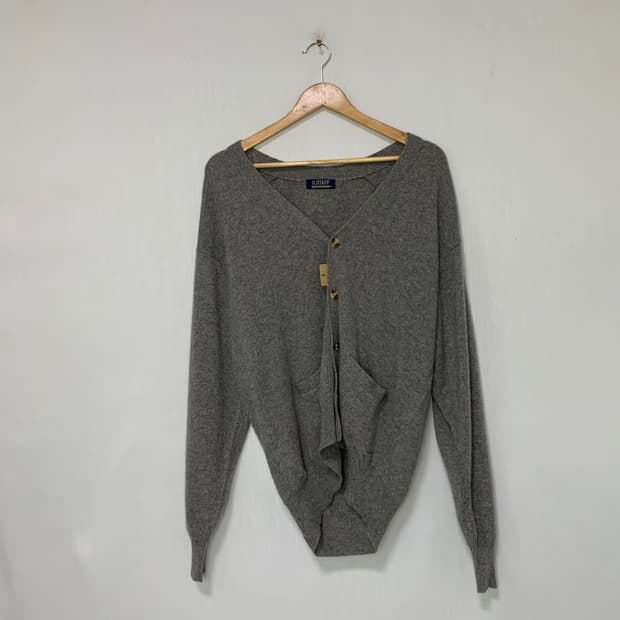 빈티지 캐시미어 100% 그레이 버튼 루즈핏 가디건 M