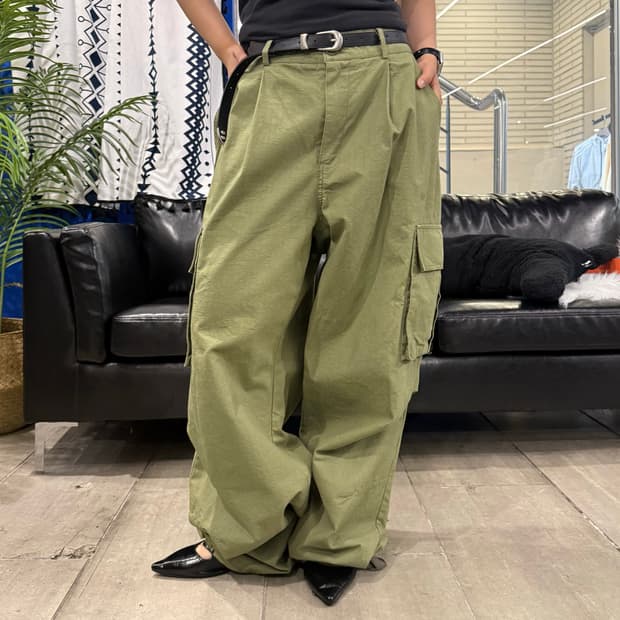 Vintage 와이드 핏 카고 팬츠 카키