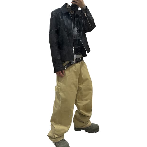 무신사 크링클 레더 크롭 1회착 풀박