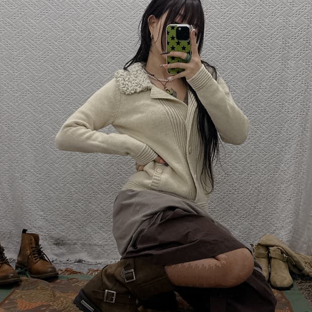 갭 빈티지 코지 폭닥 양털 빅카라 여리핏 니트 가디건 K0017