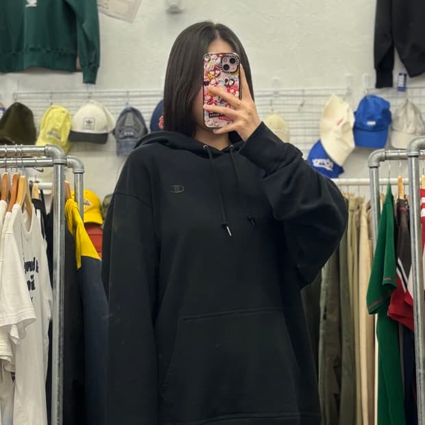 챔피온 자수 로고 블랙 후드티 XL 추천