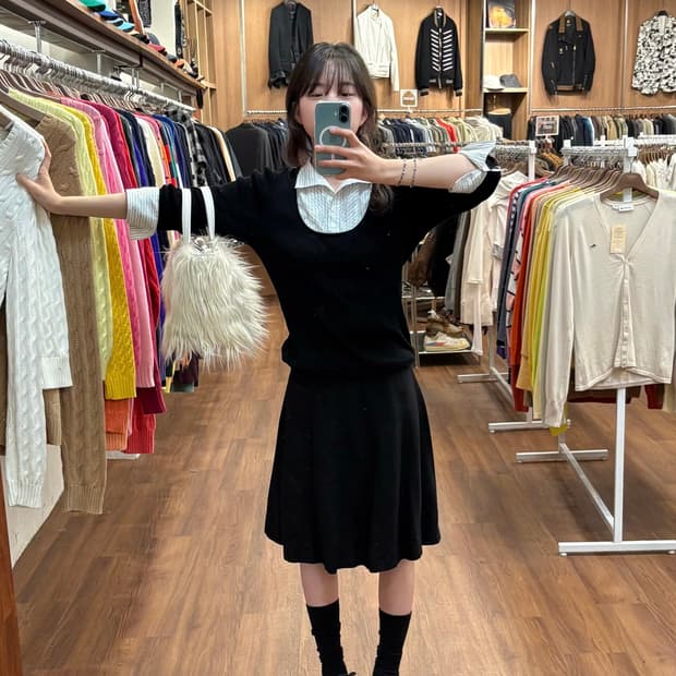 버버리 런던 긴팔 니트 블라우스 셔츠 레이어드 디테일 블랙