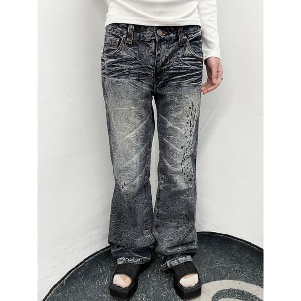 그런지 펑크 워싱 디테일 팬츠