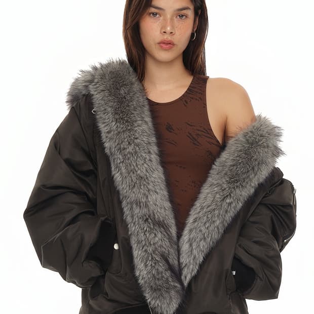 투머치택스 FAUX 퍼 봄버자켓 챠콜 S