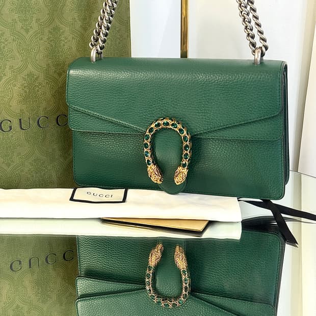 구찌 디오니서스 그린 레더 스몰 숄더백