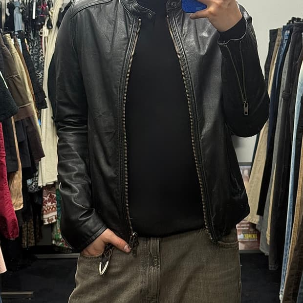 DOWBL 염소 가죽 레더 라이더 바이커 자켓 블랙 펀칭 일본 고스 펑크