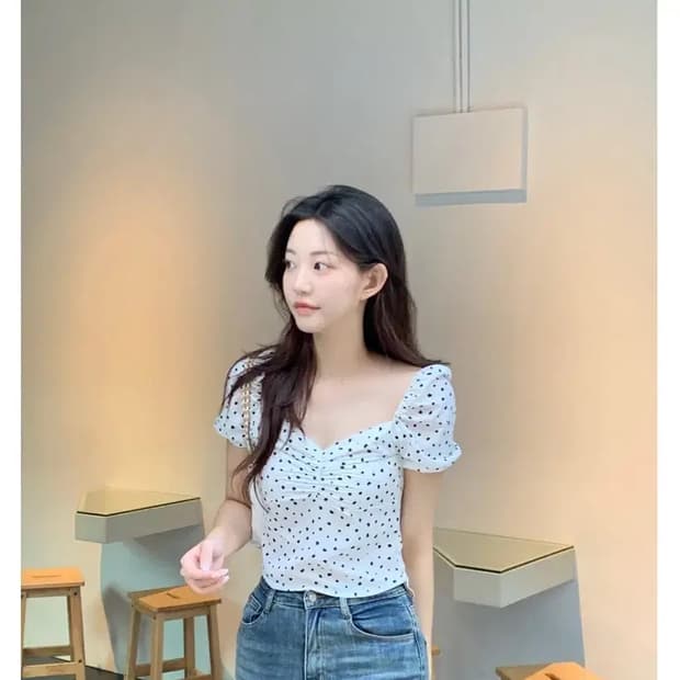 Zaenio 제니오 도트 하프 블라우스 ivory s