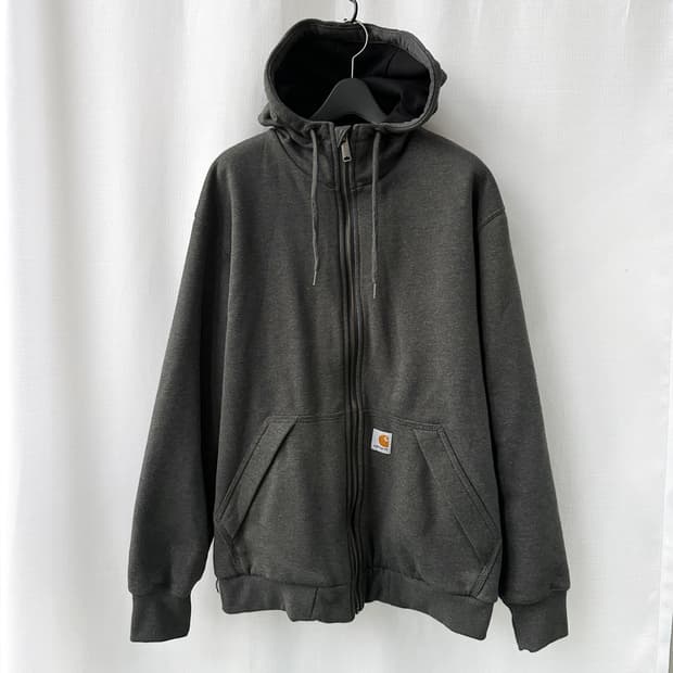 칼하트 써멀 레인디펜더 미드웨이트 레귤러 후드 집업 카본헤더 루즈핏 S