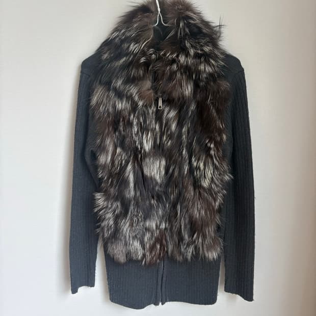 Fur Zip-Up Knit Cardigan