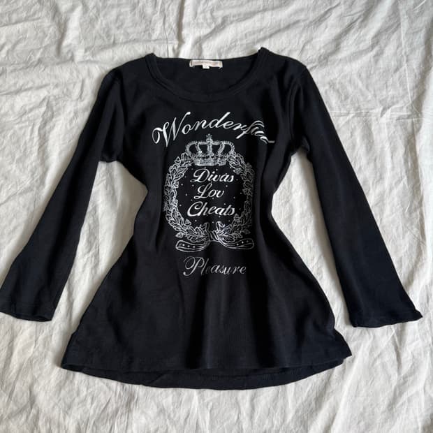 블랙 딱붙 펑크 갸루 7부 롱슬리브