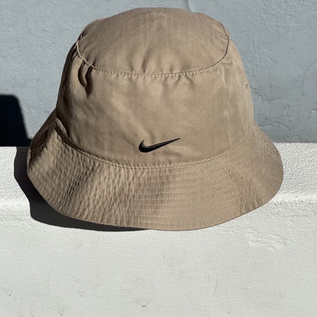 [L] 00s NIKE 나이키 로고 헤링본트윌 베이지 버킷햇 모자