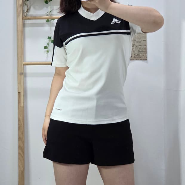 [프립]150/아디다스 투톤 배색 브이넥 반팔 저지