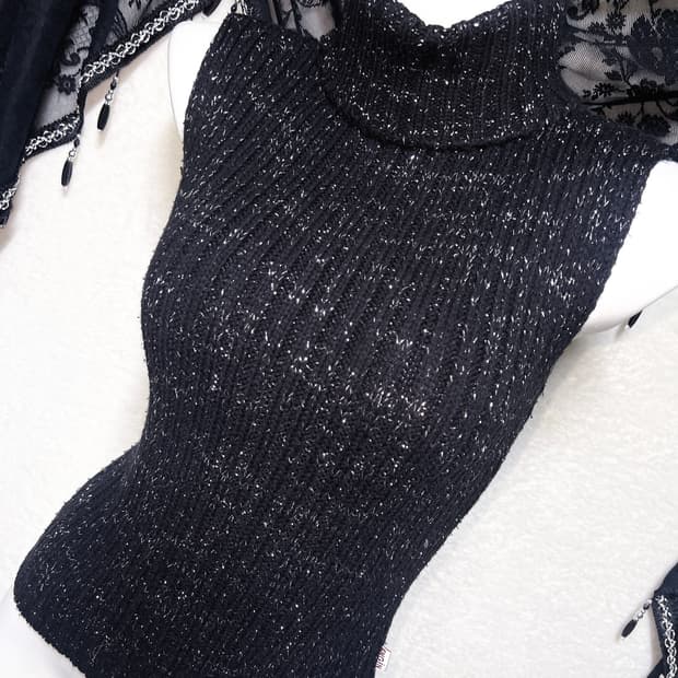 오네갸루 고스펑크 글리터 터틀넥 니트 나시 섹시 핀터 y2k 와투케 나나