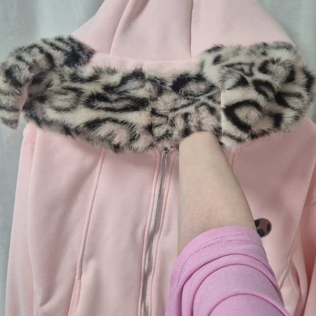 핑크 퍼 후드집업