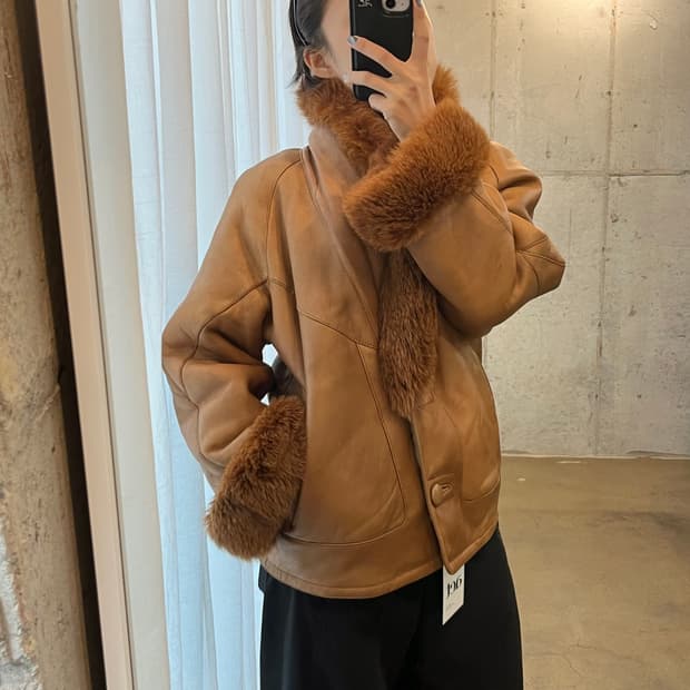 90s CAREER 폭스퍼 램스킨 자켓 브라운