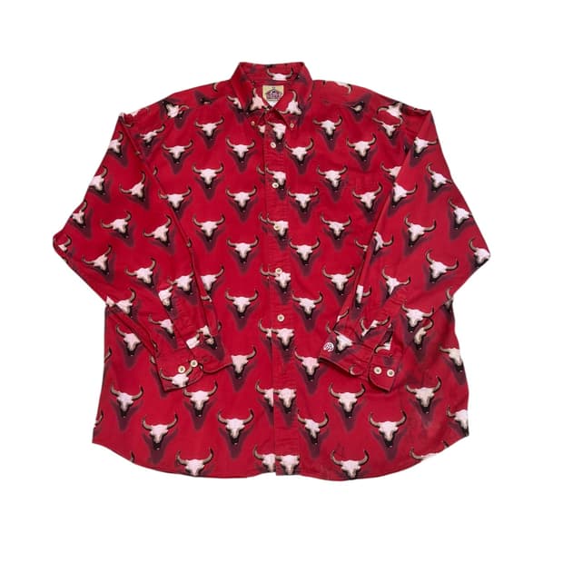 Barn Fly 레드 카우 스컬 웨스턴 셔츠