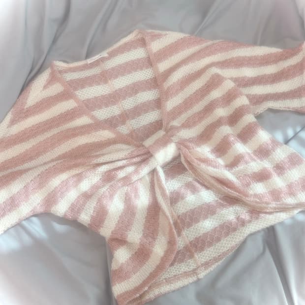 빈티지 딸기 리본 스트라이프 크로셰 니트 고전 히메갸루 라떼갸루 로리타