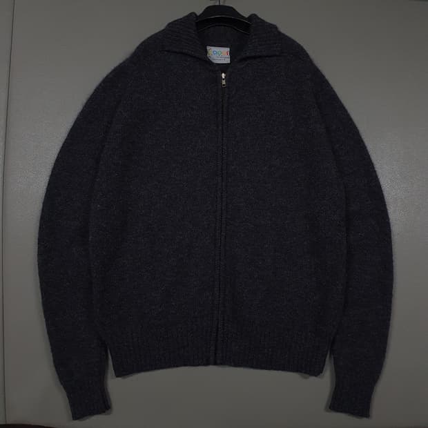 정품 COOGI 쿠지 다크그레이 코튼 카라 니트 집업 스웨터 가디건 XL