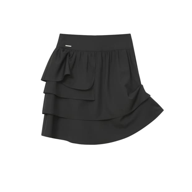 미세키서울 언발란스 레이어드 미디 스커트 블랙 1SIZE