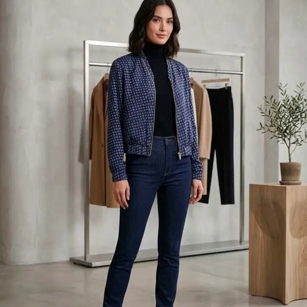 띠어리 패턴 블루종 자켓~55