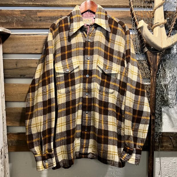 [M]70's Made in USA 브라운 타탄체크 플란넬 셔츠