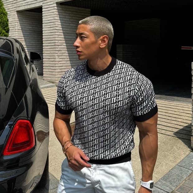 라피나토 자카드 니트반팔 50사이즈