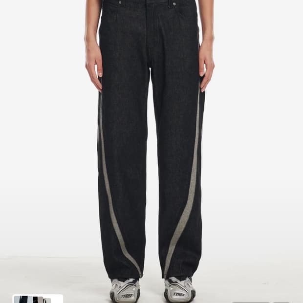 [46] 애드오프 웨이브 컬 라인 와이드 데님 팬츠 블랙