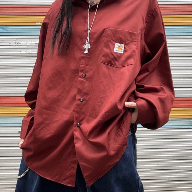 CARHARTT 버건디 원포켓 오버핏 셔츠