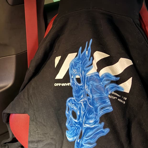 오프화이트 블루스컬 후드 L