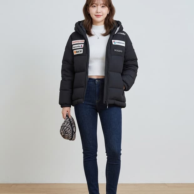 데상트 스위스 스키팀 오리털 숏패딩