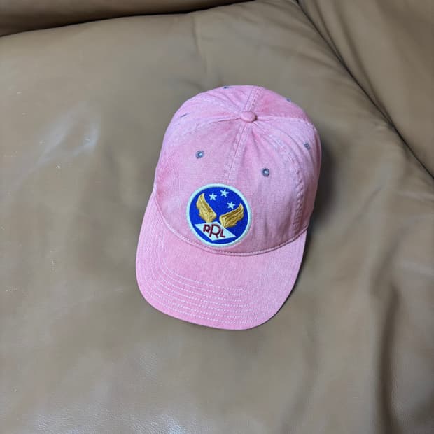 RRL 더블알엘 랄프로렌 폴로 윙로고 6패널 볼캡 모자 워시드 레드