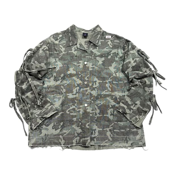 ✨ (바배) 빈티지 카모 소매 리본 데님 셔츠 자켓 