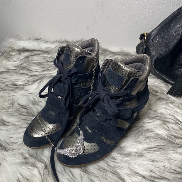 Ash 아쉬 골드 네이비 메탈릭 보위 웨지힐 스니커즈