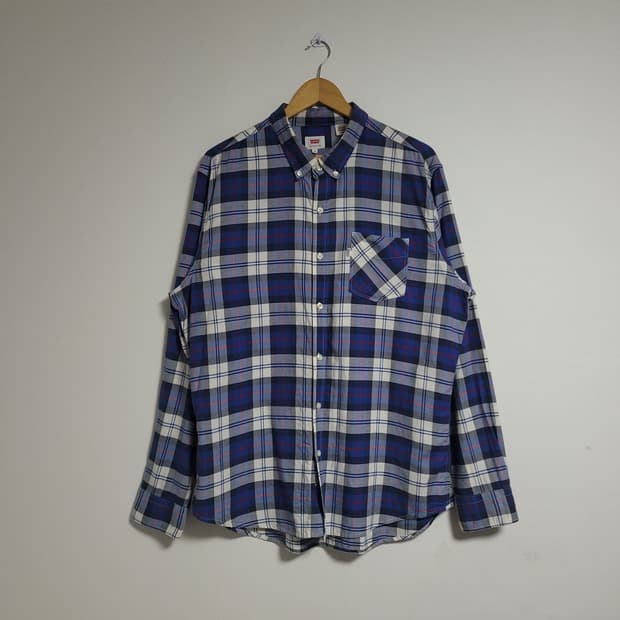 (XL) LEVI'S 리바이스 블루 체크 셔츠 남방 화이트 택