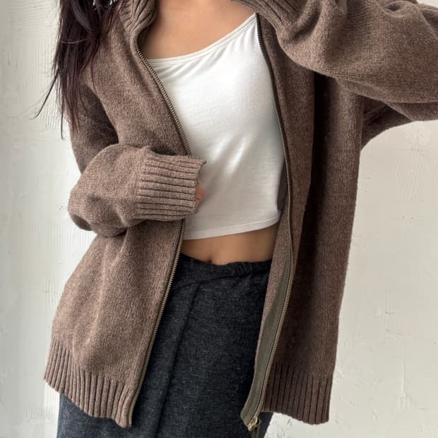 GAP 갭 브라운 컬러 니트 풀 집업